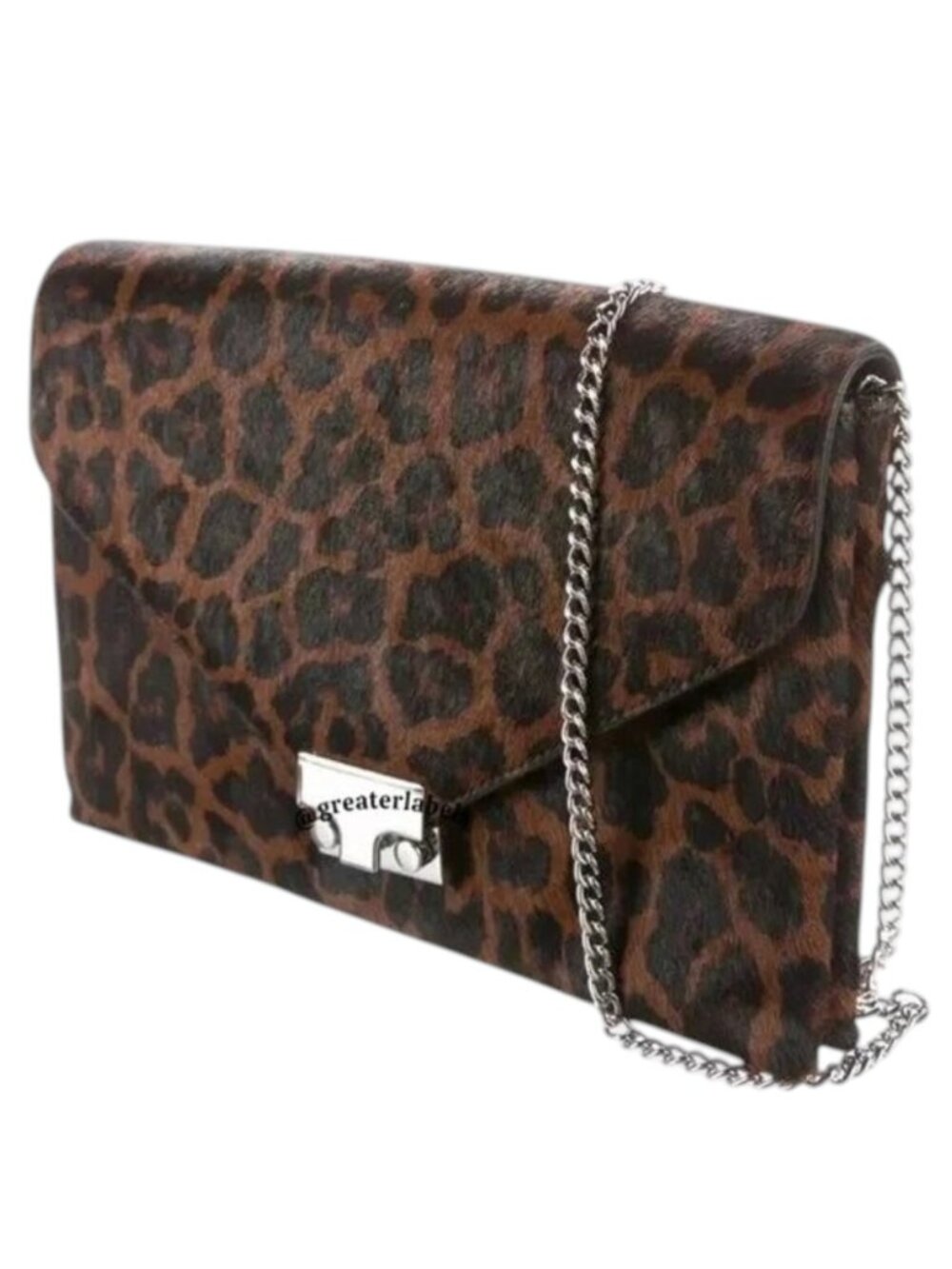NWT Loeffler Randall Leopard Print Calf Hair Leather Crossbody Bag Brown Black